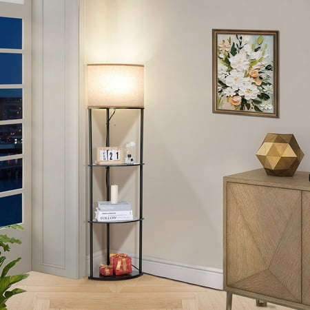 vesteel corner floor lamp for living room standing lamps with with 3-tier shelves & 3 color temperature led bulb tall lamp for bedroom reading room & office