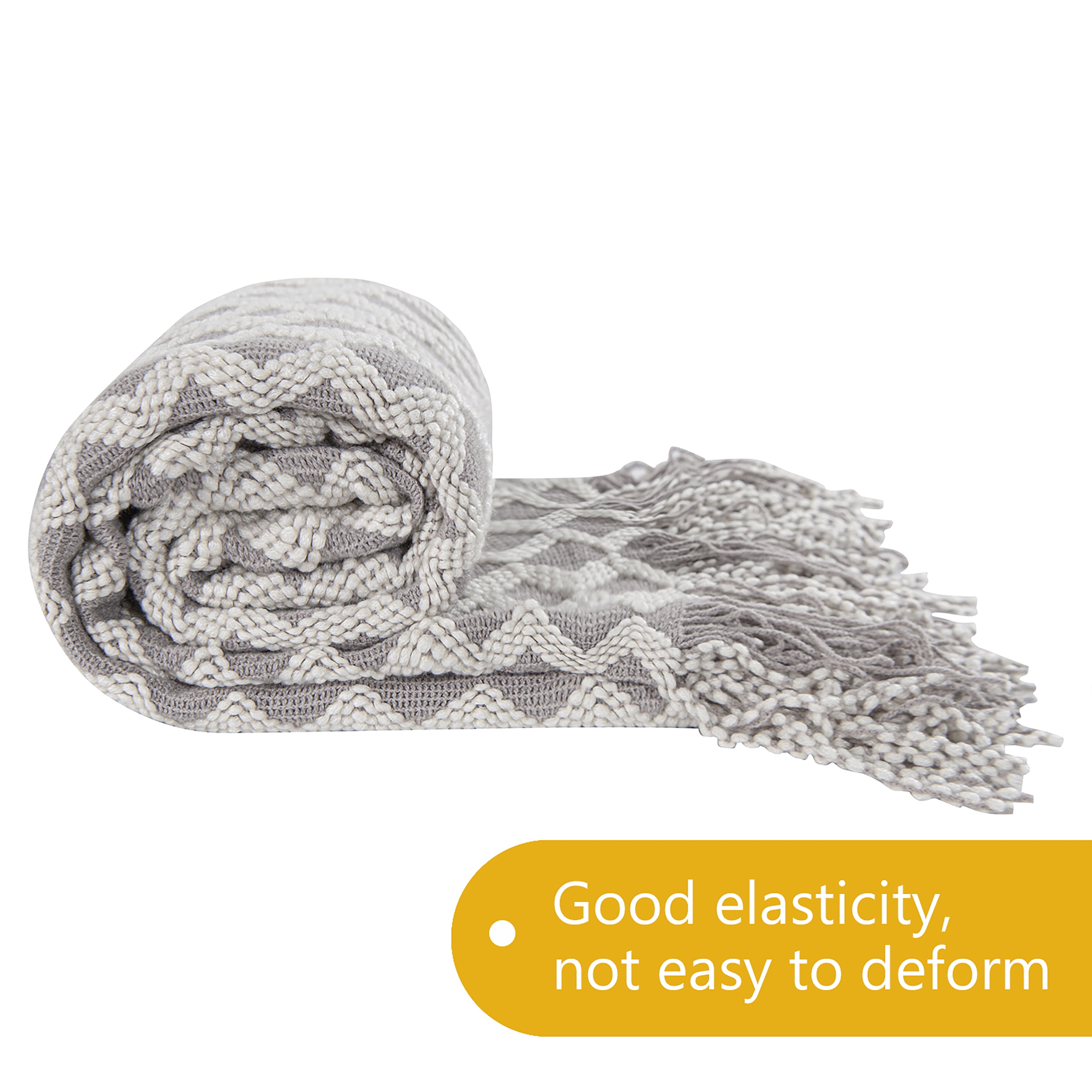 Ntbay Acrylic Knitted Throw Blanket with 7" Tassels, Lightweight and Soft Cozy Decorative Woven Blanket for Travel, Couch, Bed, Sofa, 51" x 67", Light Gray Wave
