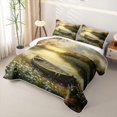 thumbnail image 3 of Feelyou Lake Boat Wooden Landscape Twin Quilt Set for Men Women, Forest Wildflower Scenery Twin Coverlet Set, Gold Green, 2-Piece, 3 of 7