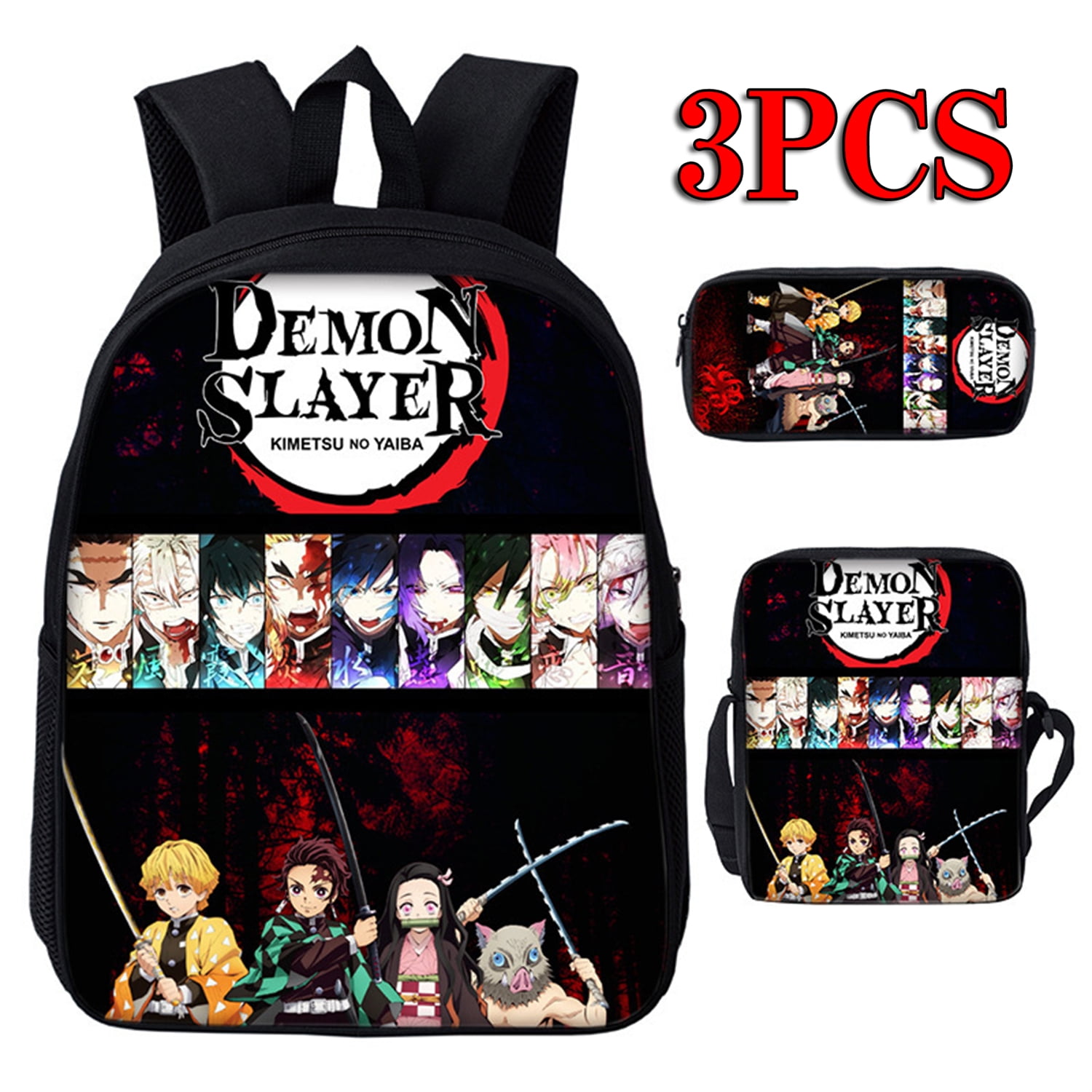 3Pcs/Set Anime Laptop Schoolbag Slant Demon Slayer Backpack Creative Super  Anime 3D Printed+Shoulder Bags with Pencil Case Back to School Gifts 