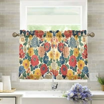Yayeee Kitchen Curtains Light Filtering 27"x24" Rod Pocket Short Cafe Window Panel, Vibrant Flowers Pattern