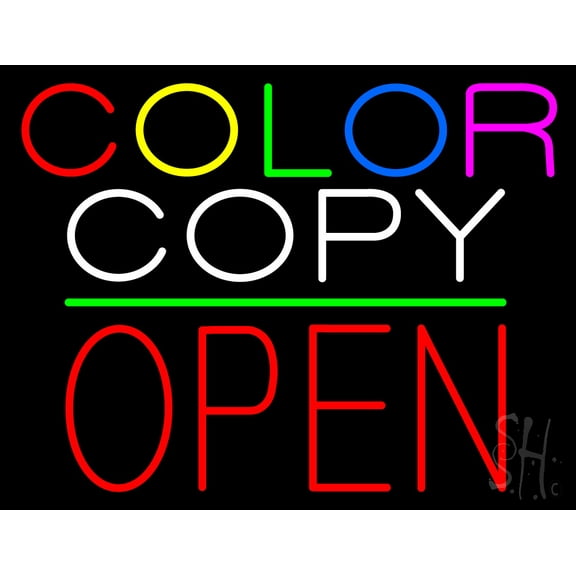 Color Copy Block Open Green Line LED Neon Sign 24 x 31 - inches, Clear Edge Cut Acrylic Backing, with Dimmer - Bright and Premium built indoor LED Neon Sign for Computer & Electronics store decor.