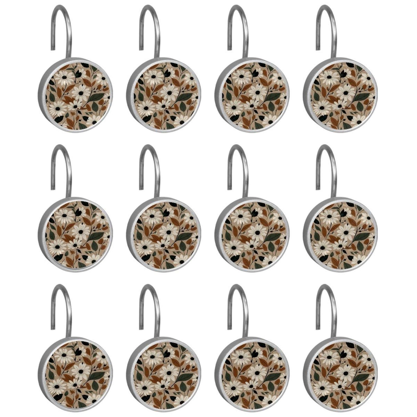 HemaKayy 12 Pcs Shower Curtain Hooks Bathroom Decorative Accessories Contrast Colored Flower Clusters