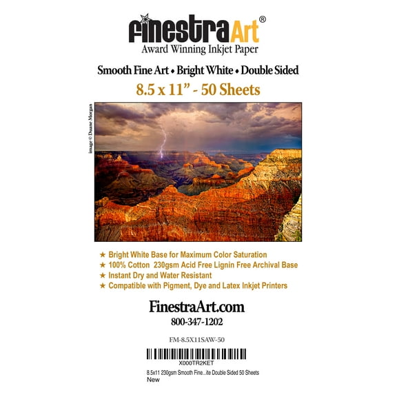 8.5" X 11" Smooth Fine Art Archive Bright White Double Sided Inkjet Paper - 50 Sheets