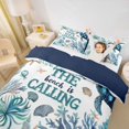 thumbnail image 2 of Castle Fairy Soft Watercolor Ocean Text Art Duvet Cover Queen,Turtle Starfish Coral Seashell Layout Queen Bedding,Mint Blue,Navy Blue Reversible,3-Piece,No Comforter,1 Duvet Cover and 2 Pillowcases, 2 of 6