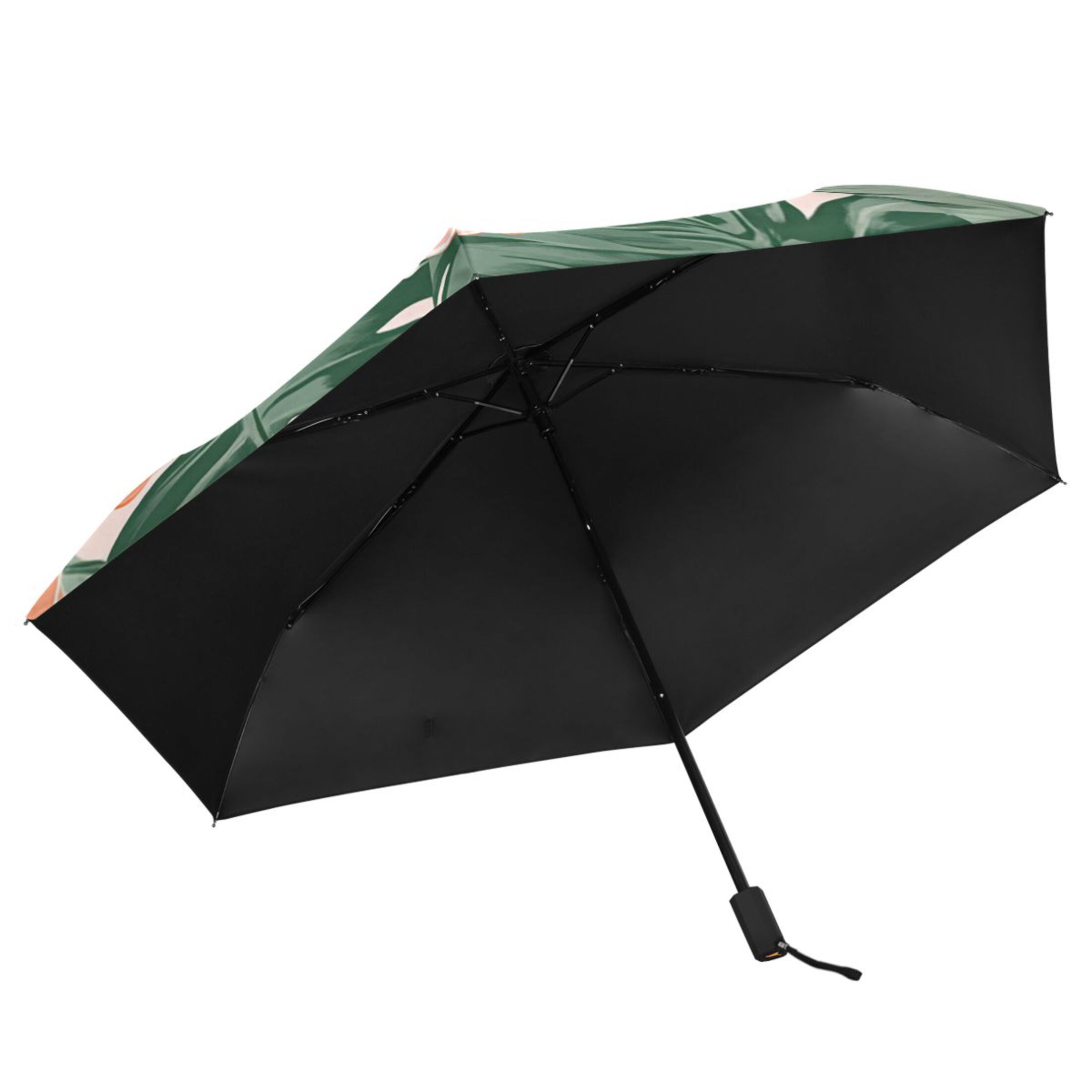 Colorful Hibiscus Florals Palm Leaves Hawaii All Weather Umbrella Triple Folding Parasol 6 Ribs UV Protection Portable