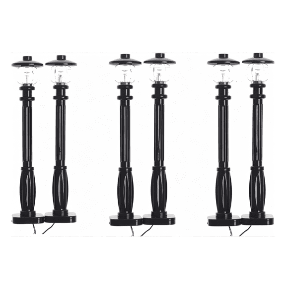 General Jim's Toys & Bricks Lighted Street Lamp Posts, LED Accessory Set - Black/White, 6 Pack