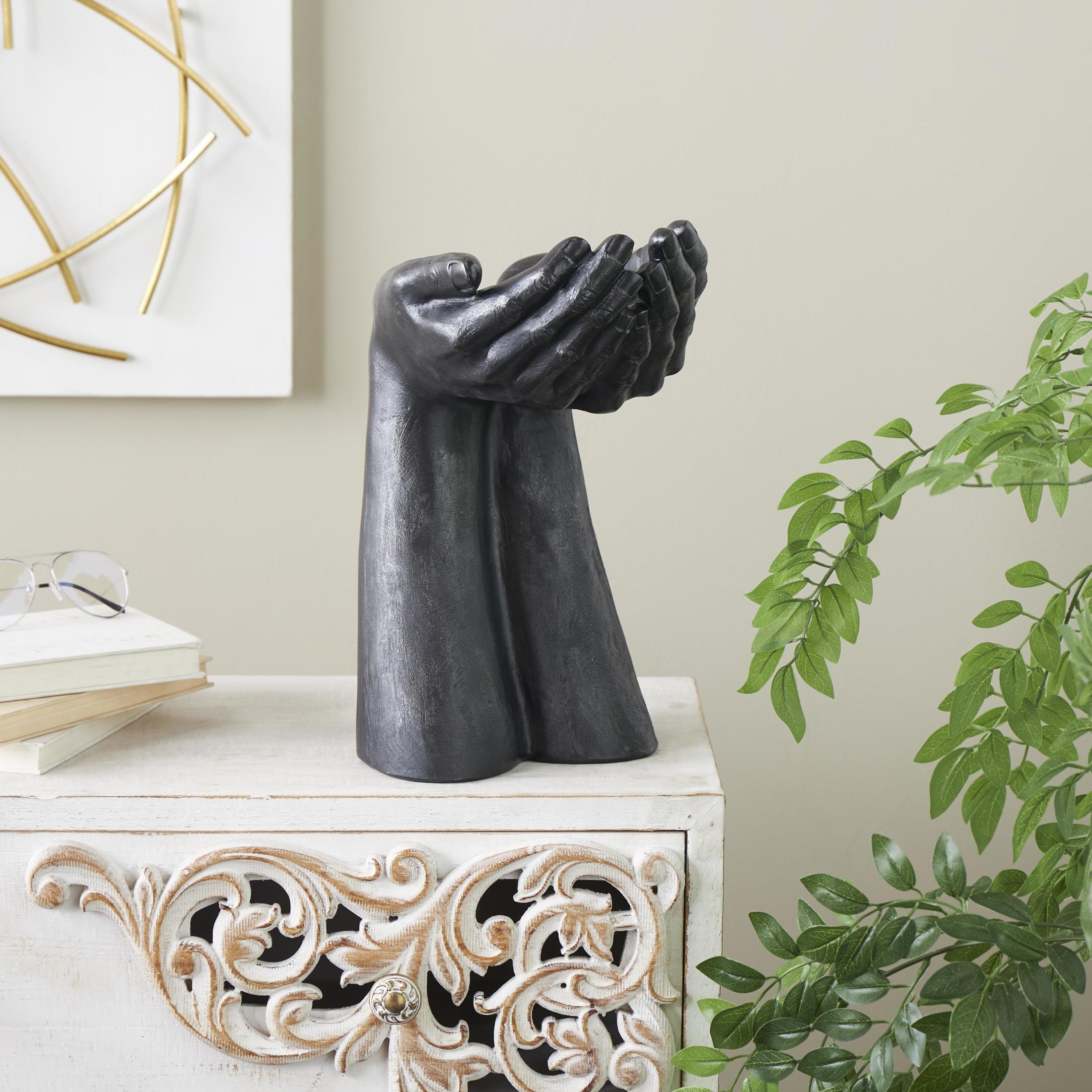 10" x 15" Black Polystone Open Hands Sculpture, by DecMode