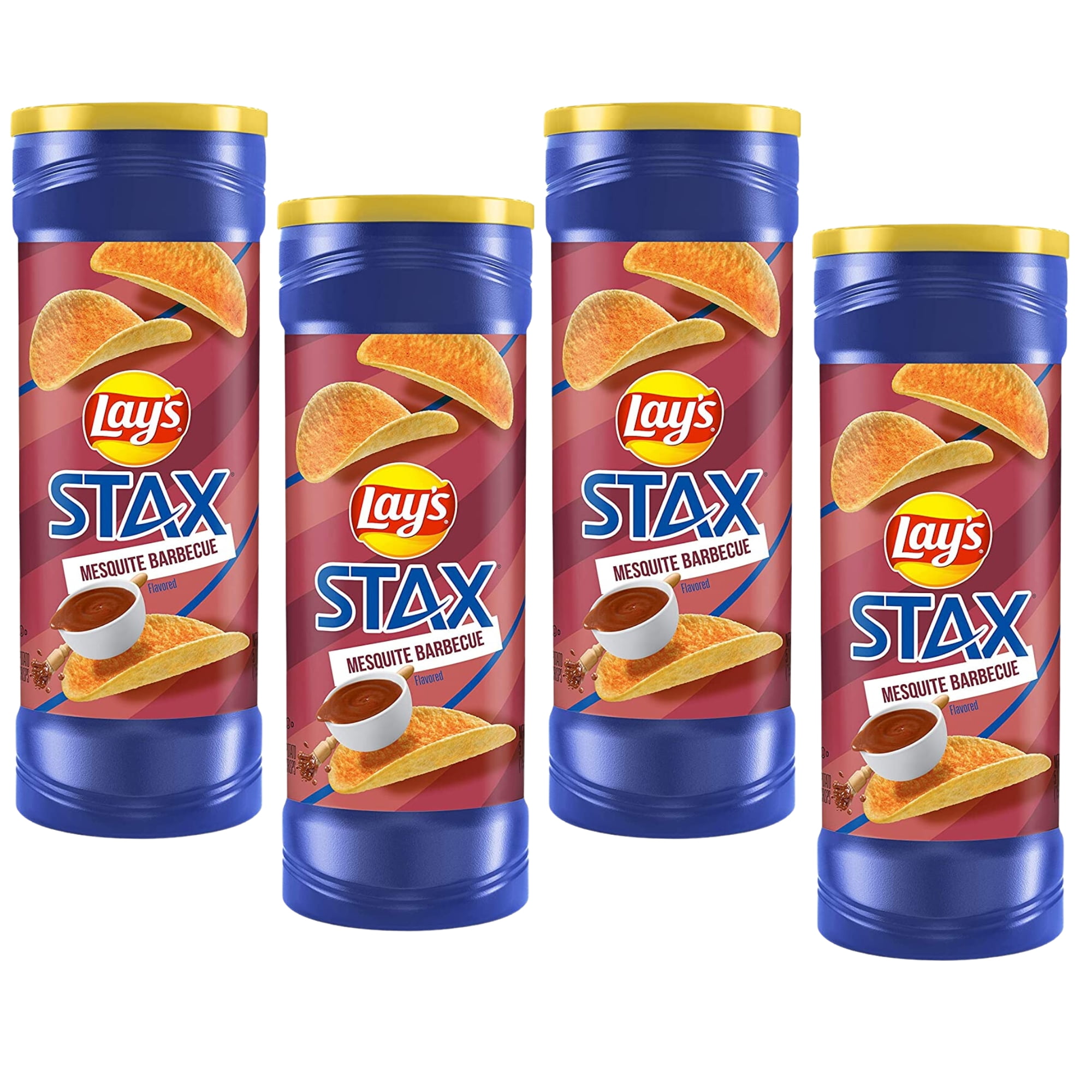 (4) Lay's Stax Mesquite Barbecue Potato Crisps, Crunchy & Delicious