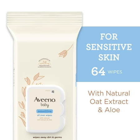 Aveeno Baby Sensitive All Over Wipes, Alcohol- & Fragrance-Free, 64 ct