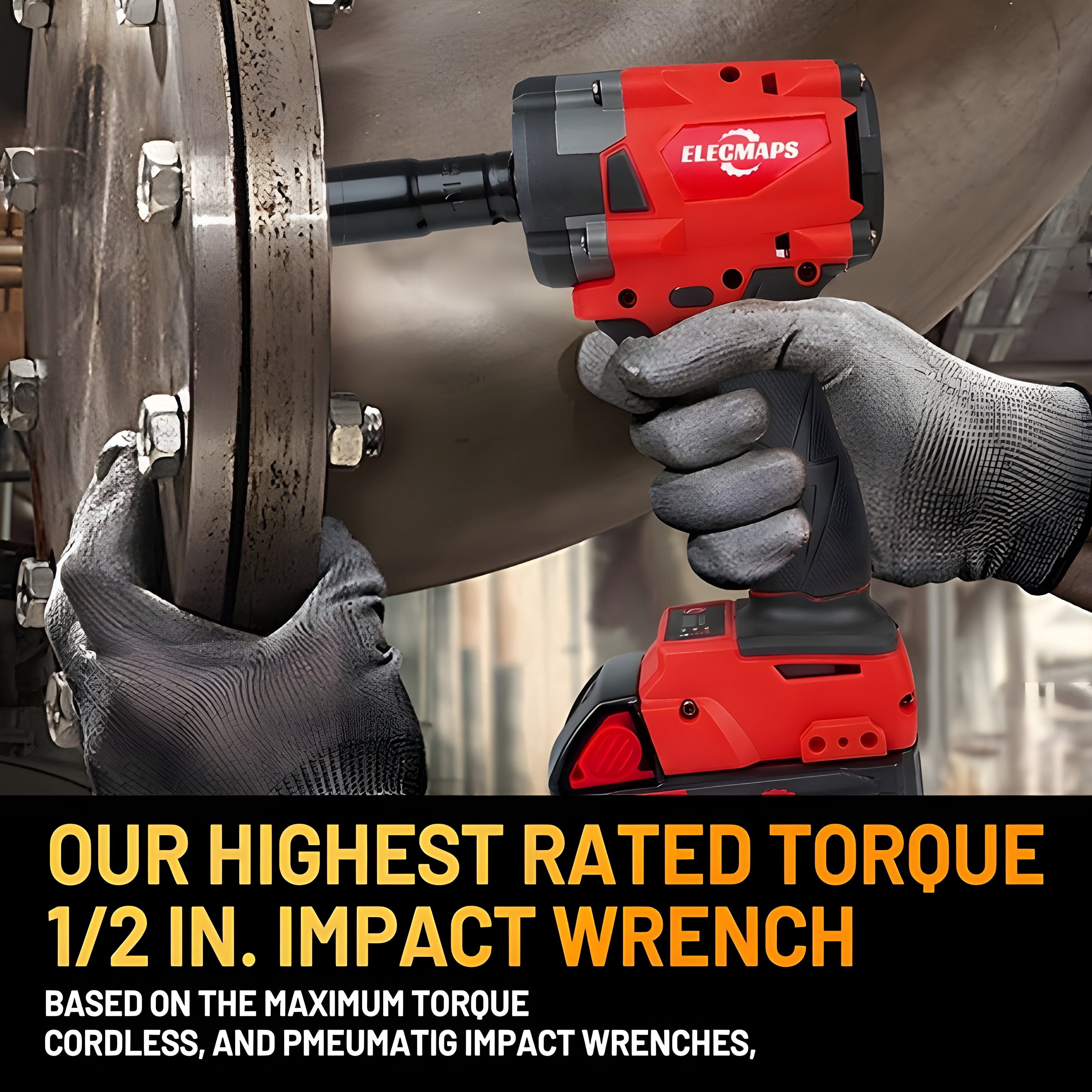 ELECMAPS 3-in-1 Cordless Impact Wrench 1/2 Inch, Brushless 450N.m, 3-Speed, Compatible with Milwaukee M18 Batteries, Set with 6 Magnetic Phillips Bits, Bare Tool Only