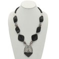 thumbnail image 3 of Black and wood resin beads silver pendant necklace it features an eye-catching combination of black and wood resin beads for a look you won't find anywhere else., 3 of 3