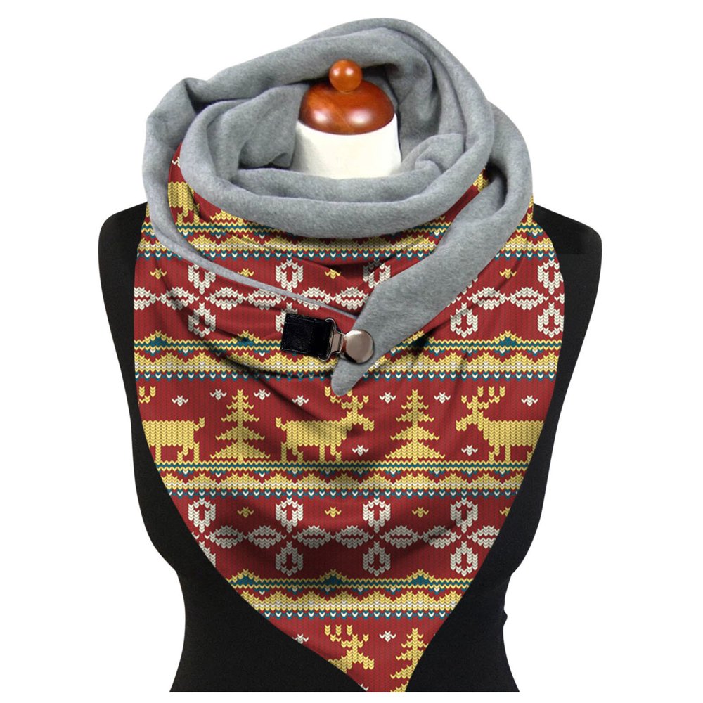 Châle Triangle Femme Avec Bouton - Foulard Chaud Polyester - 148x70 Cm - Automne Hiver Noël