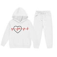 thumbnail image 5 of Kids White Tracksuit 2-Piece Set, Unisex Hoodie and Joggers with Heart Graphic, Comfy Sweatsuit for Boys Girls Play & Lounge Wear Ages 4-12 Years,Size 3-4T, 5 of 5