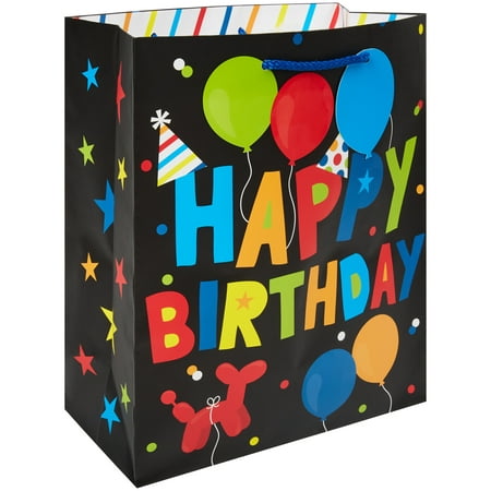 Way to Celebrate Gift Bag, Happy Birthday, Black, Multi-color