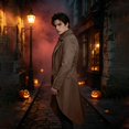 thumbnail image 4 of Men's Vintage Gothic Medieval Steampunk Long Tailcoat Jacket Victorian Frock Button Down Swallow Coat Uniform Light Brown L, 4 of 6