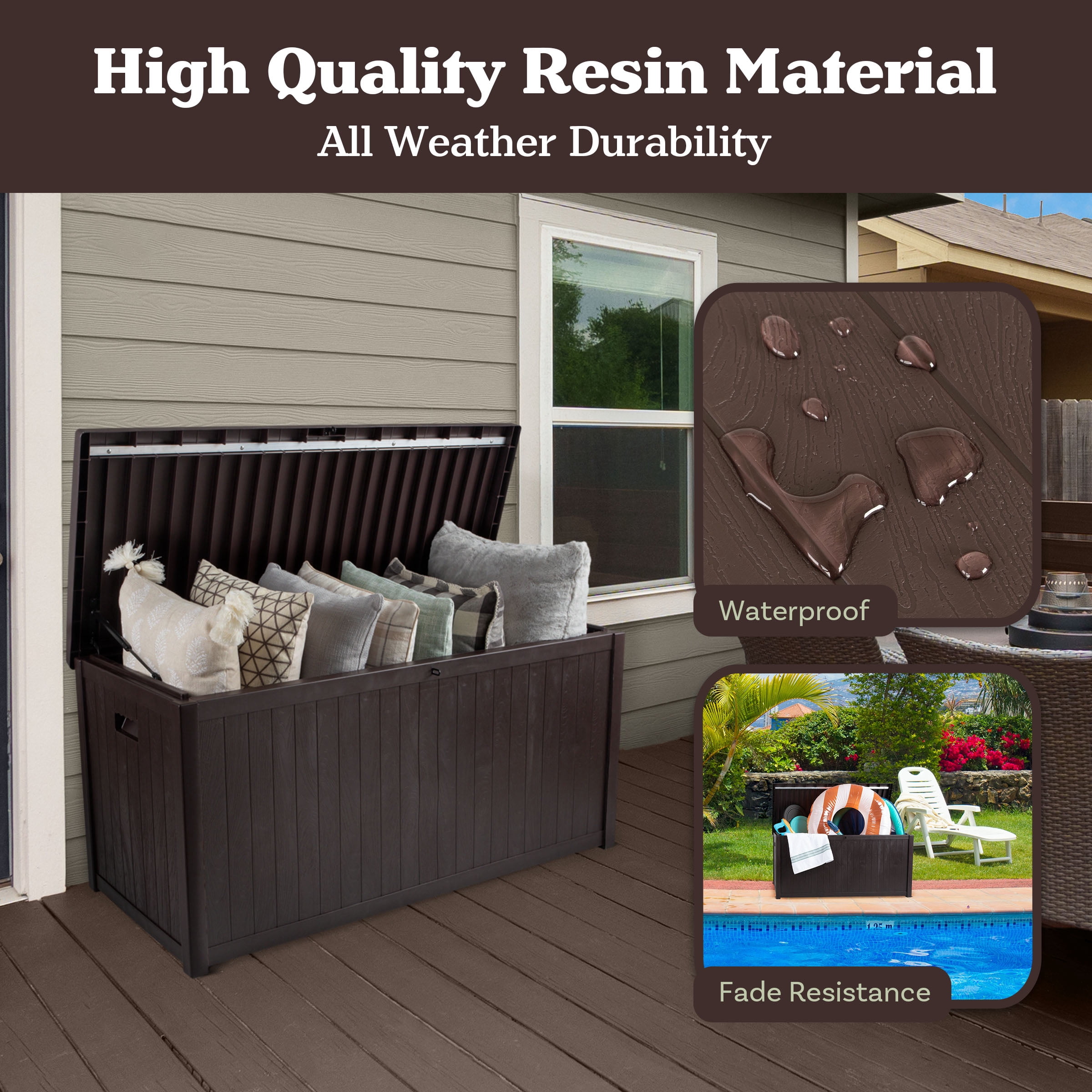 Pure Garden 113-Gallon Outdoor Storage Box - Durable Resin Deck Box, Brown