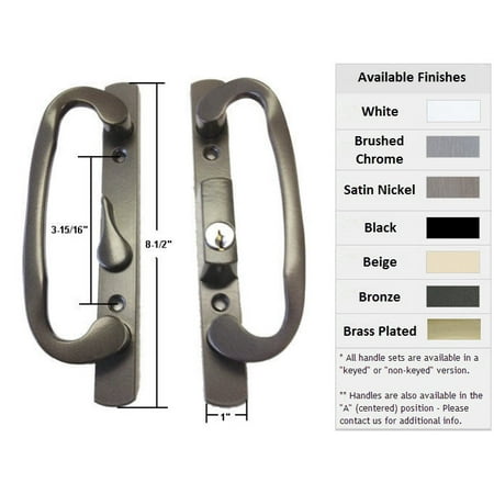 Patio Door Types Sliding Glass Patio Door Handle Set, Mortise Type, B-Position, Latch Lever is Off-Centered, Keyed, Bronze, 3-15/16