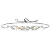 Gem Stone King 0.92 Ct E-F Lab Grown Diamond Peach Morganite 925 Silver and 10K Yellow Gold Bracelet for Women