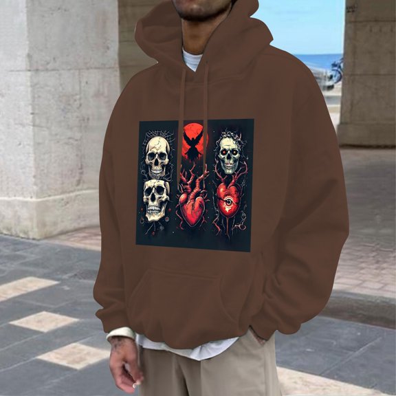 Halloween Print Hooded Sweatshirt Long Sleeve Pullover Graphic Casual Jacket With Pocket For Fall Winter Comfort
