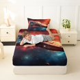thumbnail image 4 of Manfei Dreamy Spaceships Twin Sheets,Celestial Red Nebula Cloud Bedding,3 Pieces,1 Flat Sheet,1 Fitted Sheet and 1 Pillowcase, 4 of 6