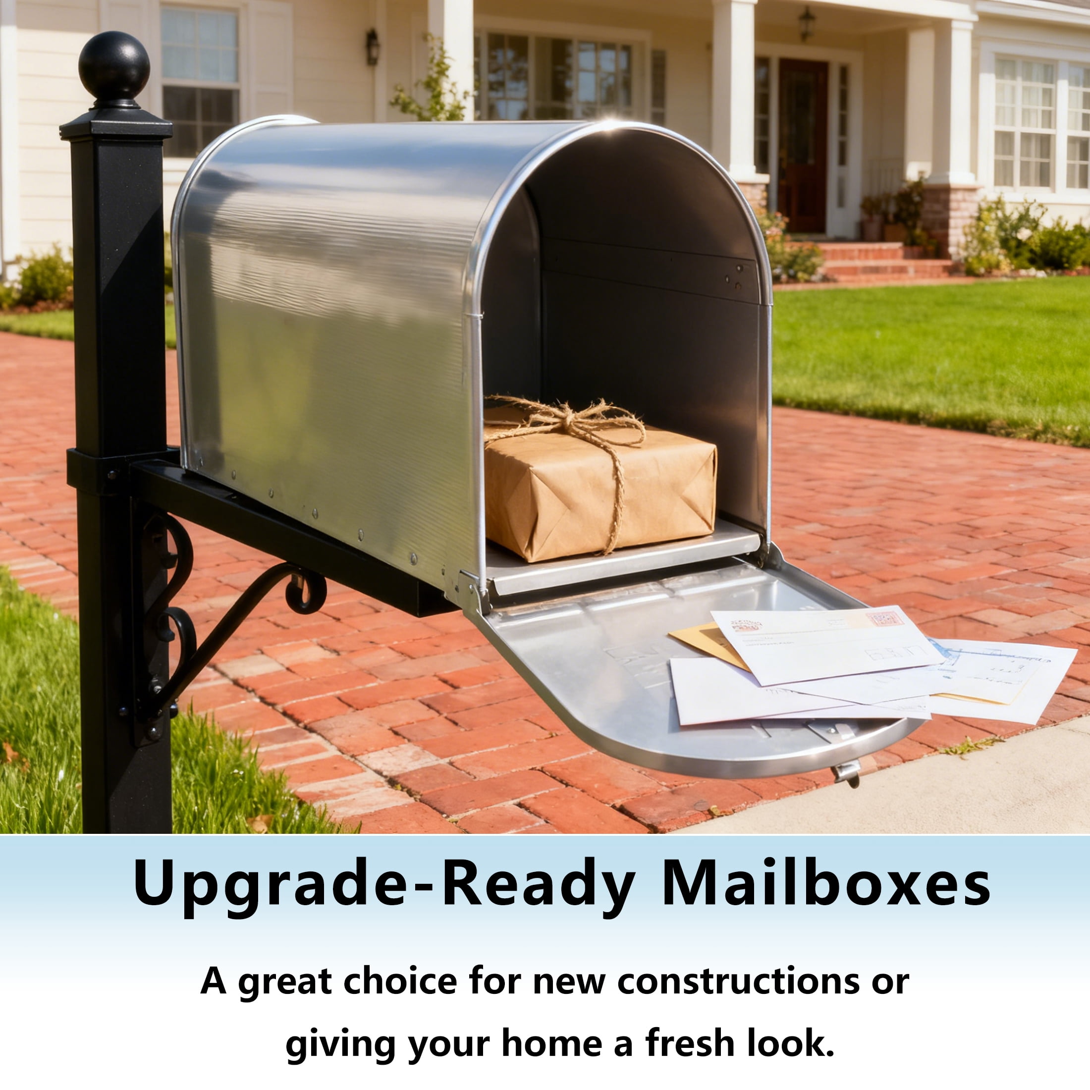 4W Rural Mailboxes Galvanized Steel,Jumbo Size,Post-Mount Mailbox in Gray