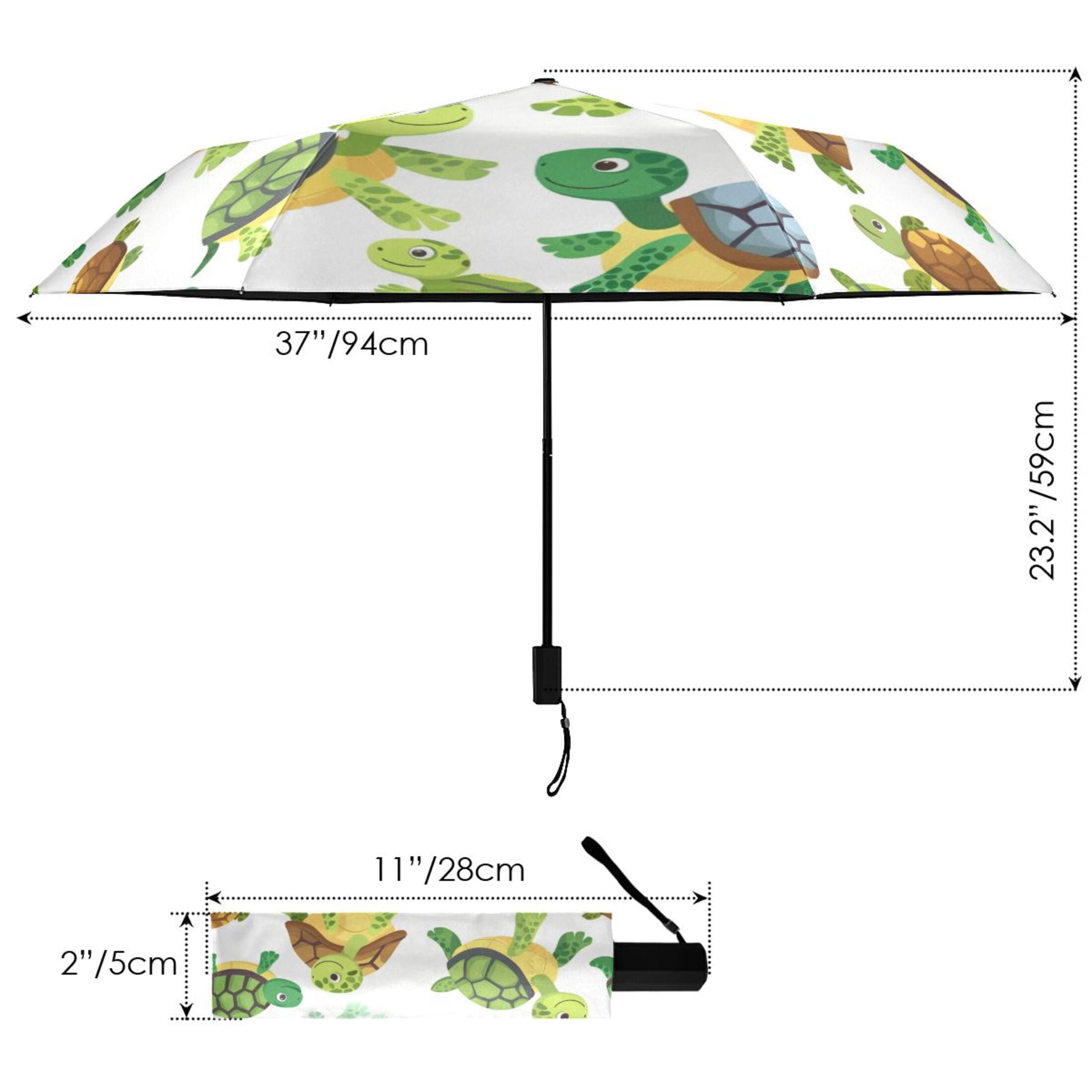 Cute Turtles UPF 50+ Compact Folding Umbrella for Rain Windproof Travel Umbrella Lightweight Packable