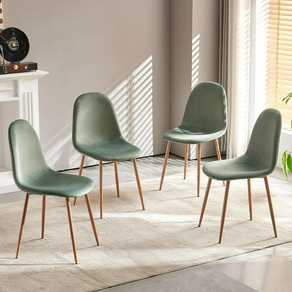 NORDICANA Modern Dining Chairs Set of 4, Green Velvet Kitchen Chairs, Upholstered Side Chairs with Faux Wood-Grain Metal Legs