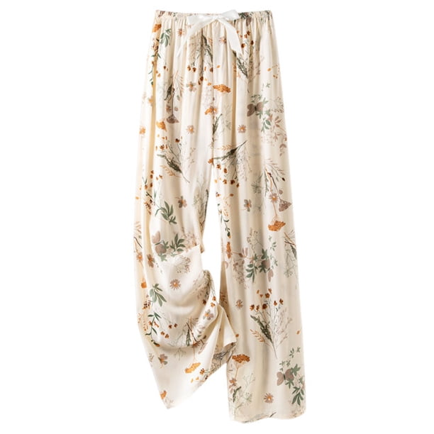 Pantalones de Piernas Anchas Casuales para Mujeres Impresión de Moda Pantalones de Longitud Completa Elásticos Regulares para Uso Casual