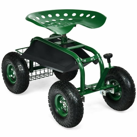 gymax scooter rolling tray adjustable seat basket storage cart garden