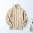 thumbnail image 4 of Povozer Boys Chunky High Neck Zip Sweater Kids Ribbed Pullover Jumper Winter Knit Tops Outfits(Beige,9-10 Years), 4 of 6