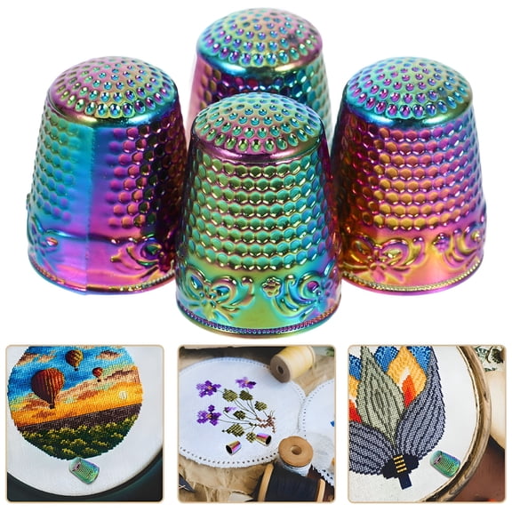 TUWAFE 4pcs Sewing Thimbles Adjustable Metal Thimbles For Hand Sewing Finger Protector,Quilting Craft Accessories For Knitting Needlework DIY Tools