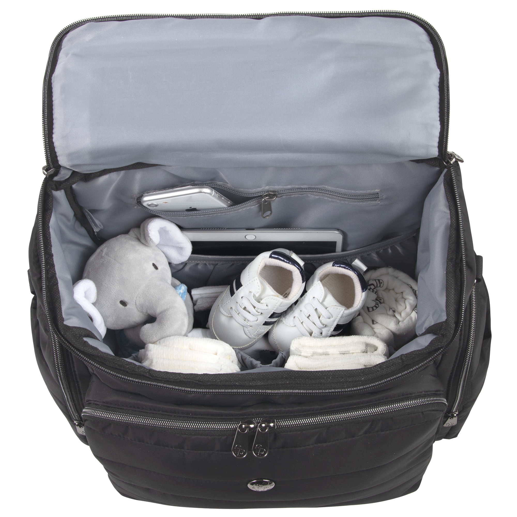 Fisher-Price Crossbody Tote and Diaper Bag Backpack - Changing Pad, Insulated Pocket - Black