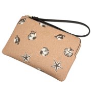 Coach Leather Corner Zip Wristlet Coral Shells