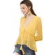 thumbnail image 4 of Top de Gasa Transparente Allegra K con Mangas Largas y Cuello en V Profundo Amarillo S, 4 of 6