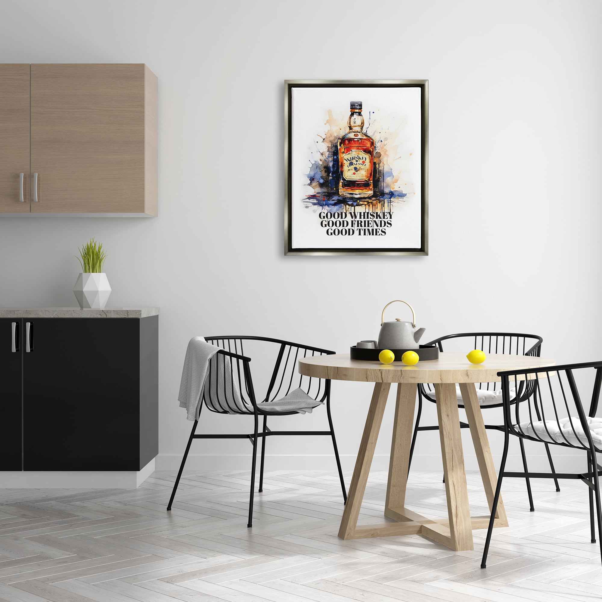 Stupell Industries Good Whiskey & Friends Food & Beverage Painting Gray Floater Framed Art Print Wall Art, 25 x 31