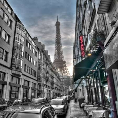 Eiffel tower from city street Paris France Poster Print by  Assaf