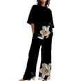 thumbnail image 2 of WCJM Black Summer Outfits For Women 2 Cotton Linen Set Oversized T Shirts Straight Leg Pant Plus Size Tracksuit, 2 of 5