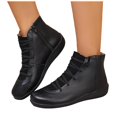 thumbnail image 6 of Puntoco Women's Round Toe Lace-Up Ankle Boots, Side Zipper Flat Thick Sole Casual Short Booties for Daily Black 5.5, 6 of 8