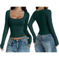 thumbnail image 3 of Camisas de Larga para Mujer, Tops Cortos, Cuello Cuadrado, Camisetas Básicas para Salir, Ropa de Invierno Y2K 2025 Verde Oscuro S, 3 of 7