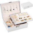 thumbnail image 1 of Organizador de joyas, Caja de Almacenamiento de Joyería Multifuncional Estuche para Anillos, Pendientes, Pulseras, Collares y Reloj (Blanco), 1 of 4