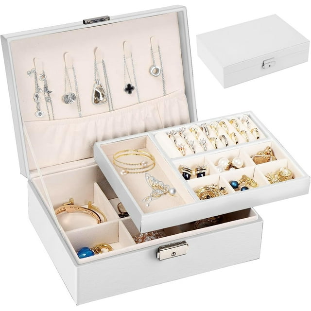 Organizador de joyas, Caja de Almacenamiento de Joyería Multifuncional Estuche para Anillos, Pendientes, Pulseras, Collares y Reloj (Blanco)