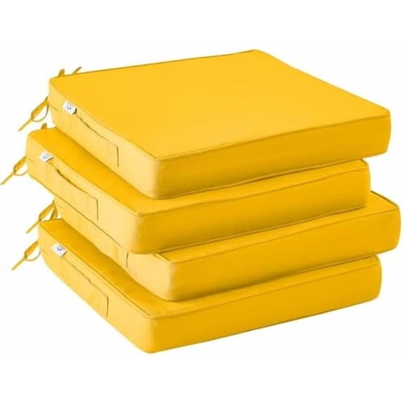 Outdoor Chair Cushions Set of 4,Waterproof Outdoor Seat Cushions for Patio Furniture,Patio Chair Cushion with Handle and Ties, Square Out Door Chair Pads,18.5" x 16" x 3", Yellow