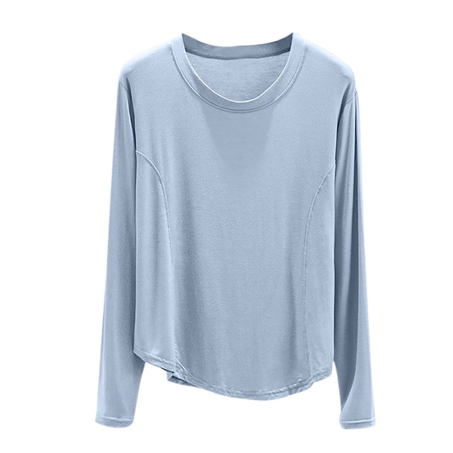 MeetoTime Haut de Pyjama pour Femme, Couleur Unie, Col Rond, Manches Longues, Chandail de Base, Vêtements de Maison