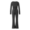 thumbnail image 5 of Genuiskids Women Sexy Ribbed Bodycon Yoga Jumpsuits Long Sleeve Legging Romper Flared Pants One Piece Workout Athletic Full Bodysuit Streetwear, 5 of 9