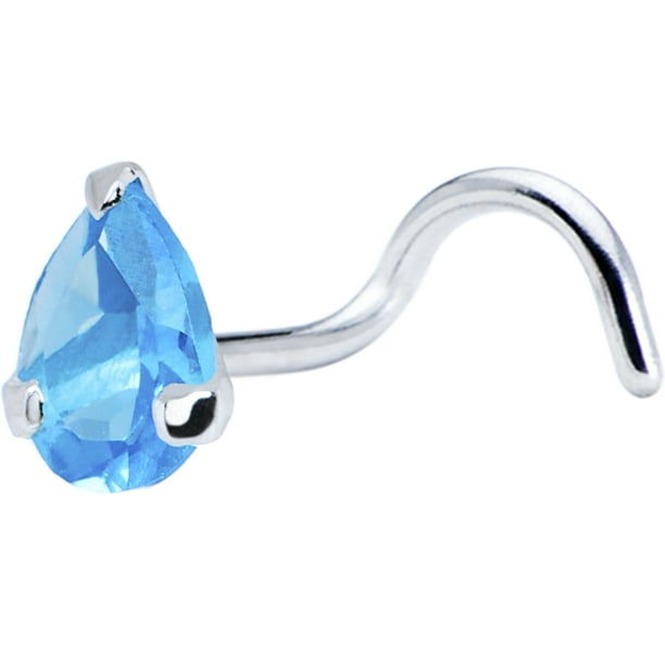 Body Candy 925 Sterling Silver 3mm Brilliant Blue Teardrop Nose Ring Created with Swarovski