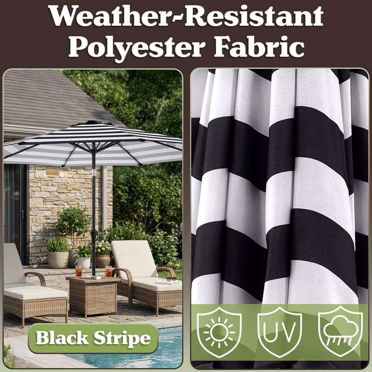 Pure Garden 9 Ft Patio Umbrella, Black White Stripe photo 5