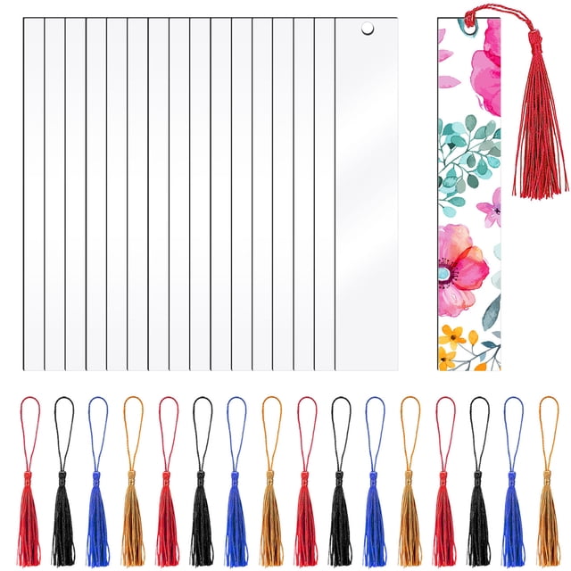 40 Pcs Acrylic Bookmarks Clear Acrylic Blank Bookmarks with Tassels for DIY Craft Projects Present Tags