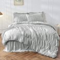 thumbnail image 1 of Queen Comforter Set Light Grey Bedding - Ruched Comforter Queen Size Bed Set Boho Shabby Chic Comforter Fluffy 3 Piece Ruffle Comforter Set Pillow Girl Bedding Soft, 1 of 8
