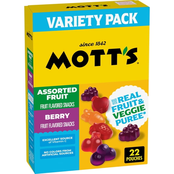 Mott's Berry and Assorted Fruit Flavored Snacks, Gluten Free, Value Pack, 22 Count, 17.6 oz